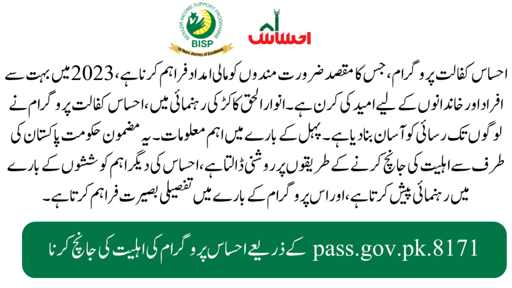 Checking Ehsaas Program Eligibility through 8171.pass.gov.pk