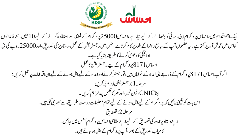 Registration Process for Ehsaas 8171 Program